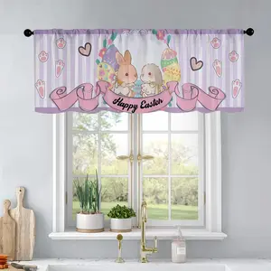 1pc Easter bunny striped background kitchen curtains living room bedroom bathroom home decoration 54 * 18 inches