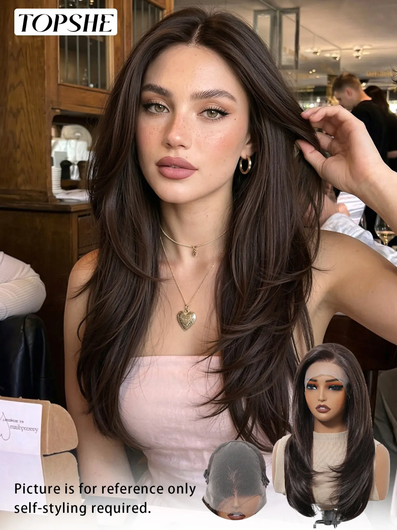 Topshe 13*6 No Glue Lace Front Wig, Fashion Wig, Chocolate Fiber Hairpiece, Breathable Lace Scalp, Short Straight Hair, Heat Resistant, Comfortable, Glueless Straight Wigs
