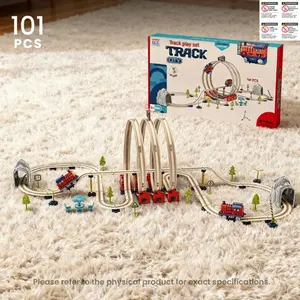 101pcs Urban Building Style Electric Train Track Set, Luxury Assembly Toy, Educational Handmade Toy for Kids over 3 Years, Unisex Home Interaction Props
