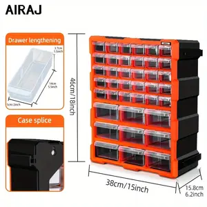 AIRAJ 39 Compartments Storage Box Parts Screws Storage Organizer, Plastic Hardware Art Craft Small Tool Parts Component Organizer Drawer Box 39 Drawers loaded tool box