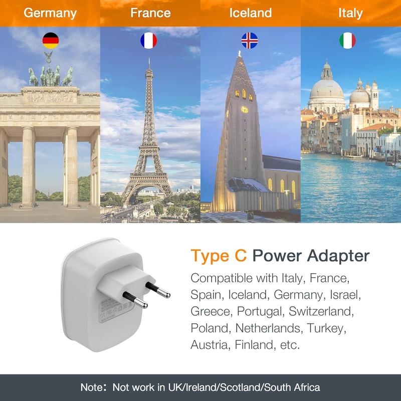 F-APT22 European Travel Plug Adapter, Europe Power Adaptor with 2 USB Ports, International Type C Outlet Charger for US to Most of EU Iceland Spain Italy France Germany F-APT22 European Travel Plug Adapter, Europe Power Adaptor with 2 USB Ports, International Type C Outlet Charger for US to Most of EU Iceland Spain Italy France Germany