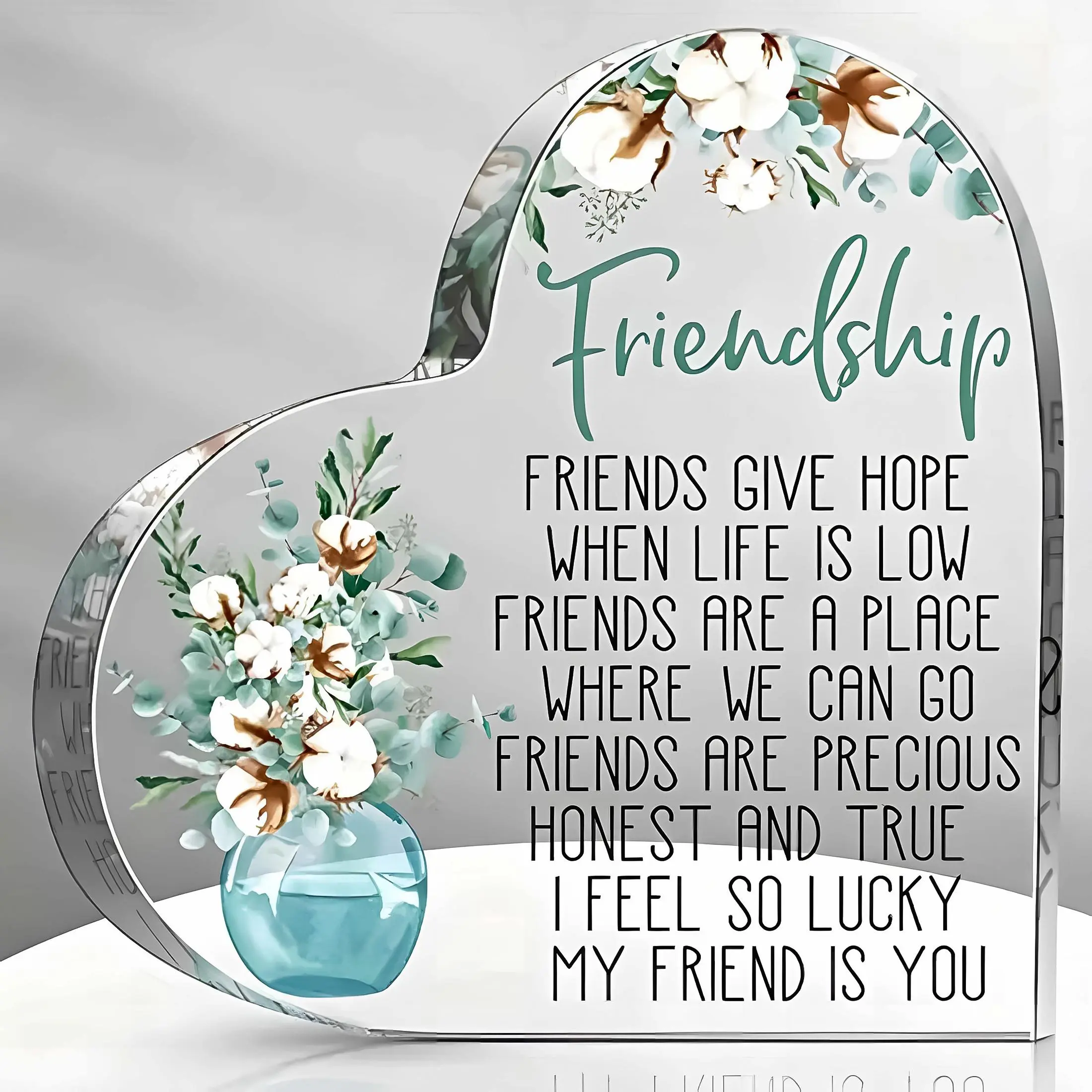Heart Shaped Acrylic Keepsake, Friendship Gift for Women, Home Decor Gifts, Birthday & Encouragement Acrylic Desktop Decoration for Home & Office, Acrylic Decorative Plaque Decor, Signs, Signage, Home Decor Products
