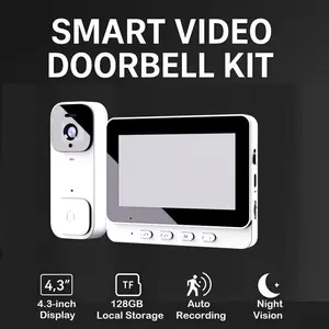Smart Wireless Video Doorbell with 4.3-inch Screen, Night Vision, Auto Recording, Two-Way Audio, Fill Light, Automatic Capture, TF Card Storage, Easy Installation, Perfect For Home, Apartment, Porch, Garage. Perfect Holiday Gift Choice!
