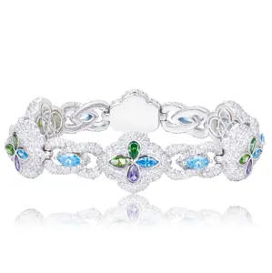 【#CMB02】UCCIYO Lucky Flower Shaped Bracelet Lab-Created Moissanite Copper Moissanite Miami Chain For Men Women Hip Hop Rock Fine Jewelry