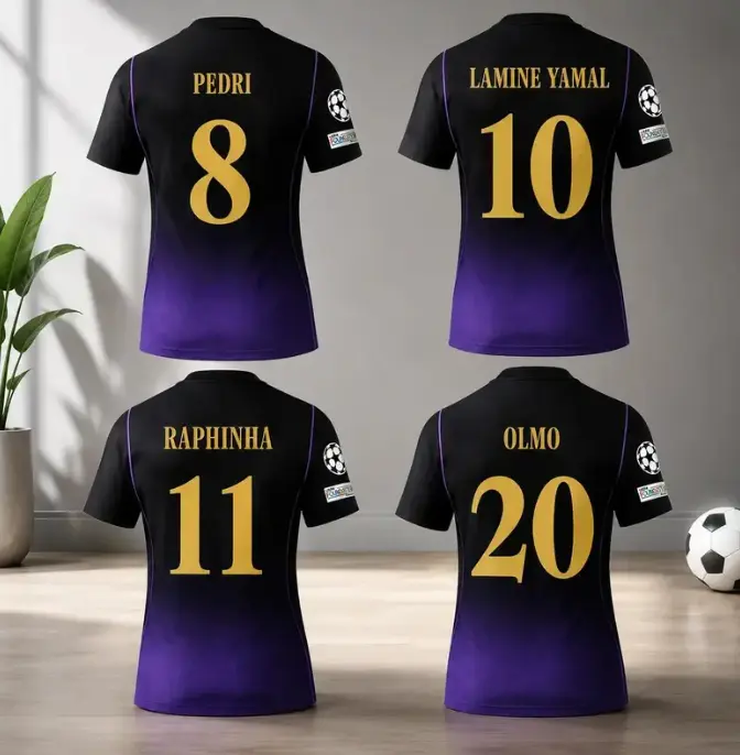 Barca Black Purple Soccer Jersey for Men, Stylish Short Sleeve Football Shirt, Athletic Sportswear Top, Lightweight Casual Game Day Fan Outfit