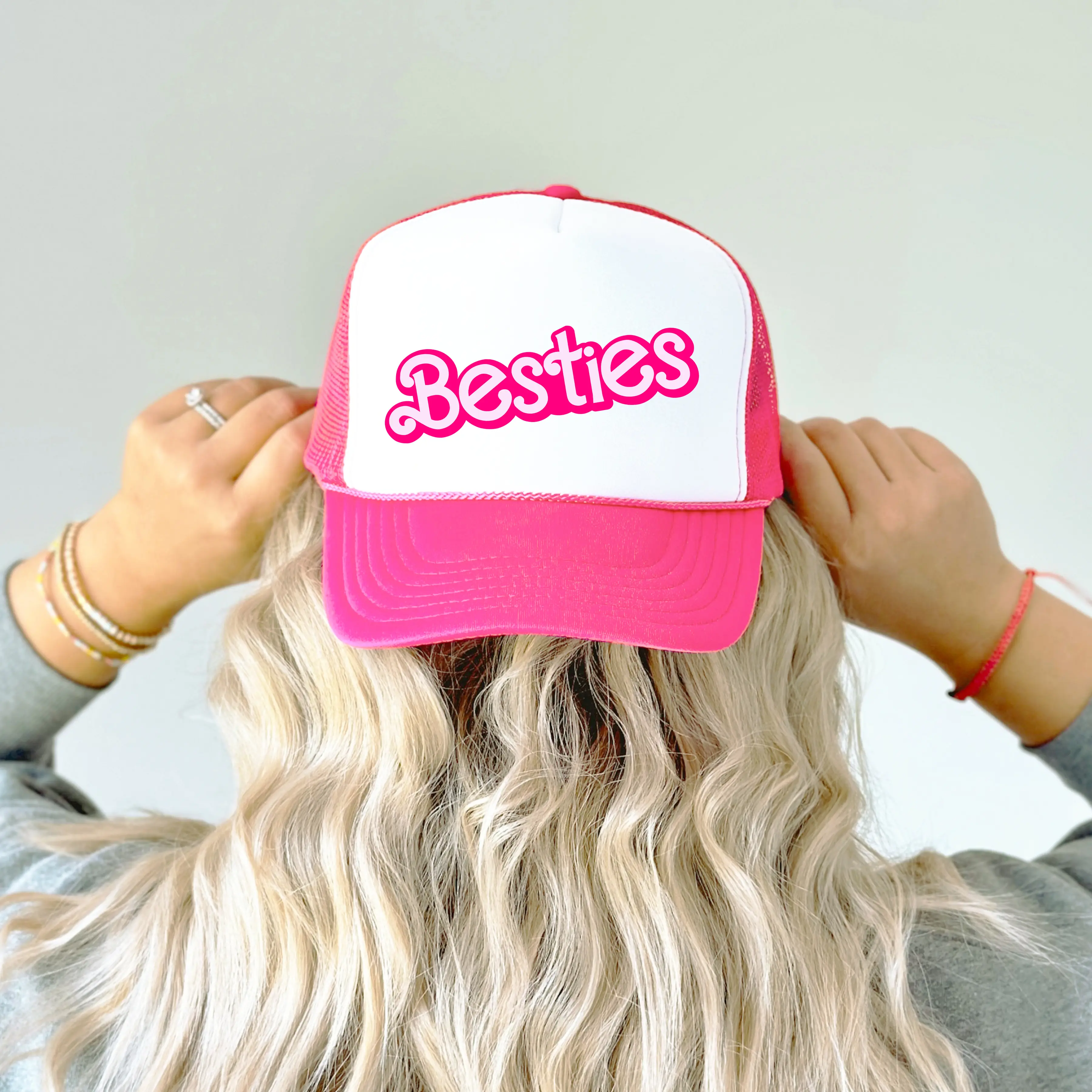 Besties Pink Women and Teens Trucker Hat - Trendy Adjustable Cap for Best Friend- Girly Pink Snapback for Adult Women - Gift for Sister, BFF