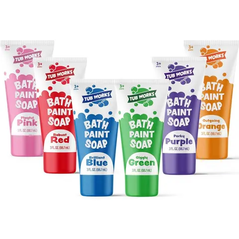 Tub Works Bath Paint Soap 6-Pack Non-Toxic Washable Kids Bath Paint Vibrant Colors Fun for Creative Bathtime Activities Skin Repair Cleansing Cleanser Body Care