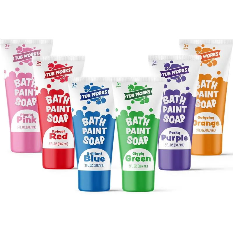 Tub Works Bath Paint Soap 6-Pack Non-Toxic Washable Kids Bath Paint Vibrant Colors Fun for Creative Bathtime Activities Skin Repair Cleansing Cleanser Body Care