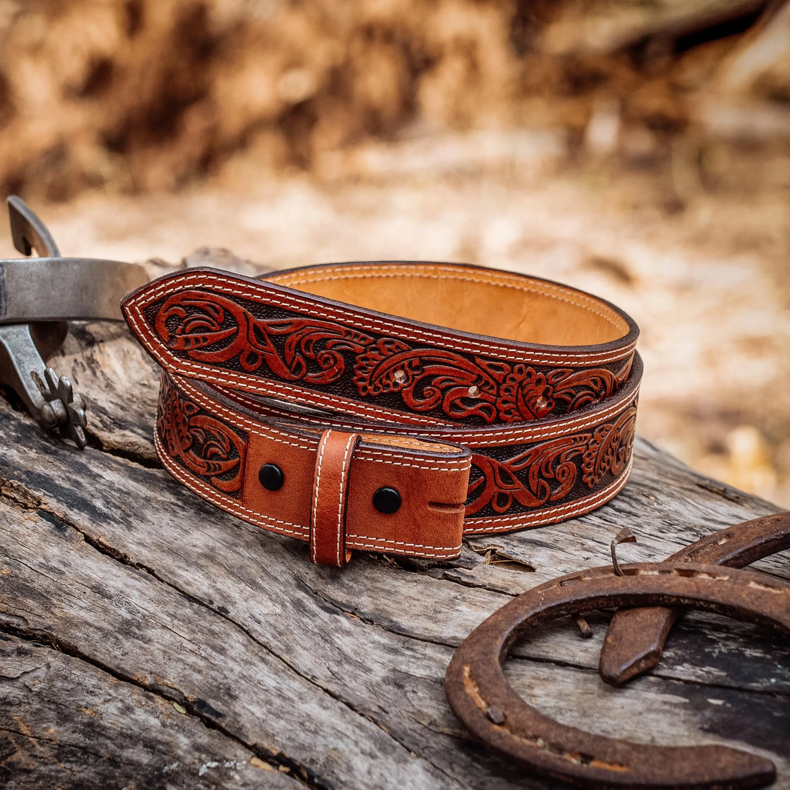 Tooled Leather Western Cowboy Belt, Crepe Myrtle Design, Stylish Cowboy Stuff Fashion Accessory, Tooled Leather Belt, Textured Belt