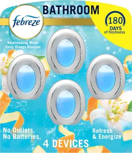Febreze Bathroom Air Freshener, Odor-Fighting, Plug In Alternative, Air Fresheners for Home and Bathroom and Kitchen, Closet Air Fresheners, Refresh & Energize Scent, 4 Count Box Household Scented Perfume Aroma Fragrance Burst