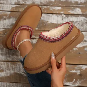 Women's Platform Mini Boots Short Ankle Non-Slip Platform Boots Slip On House Fuzzy Slippers For Indoor And Outdoor