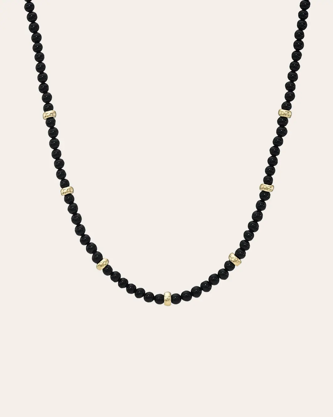 14K Gold Black Onyx Segment Beaded Necklace