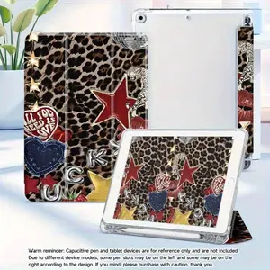 Leopard Print Star Love Personality IPad Tablet Case Compatible with Ipad 10th Gen,ipad Mini 4/5/6, 2024 Air 11inch, 11th 2025, 2019/2020/2021 10.2inch, Air 5/6/7, and Samsung S7/S8/S9, Automatic Wake Up/Sleep/Pen Slot, trid-fold Protective Tablet Case