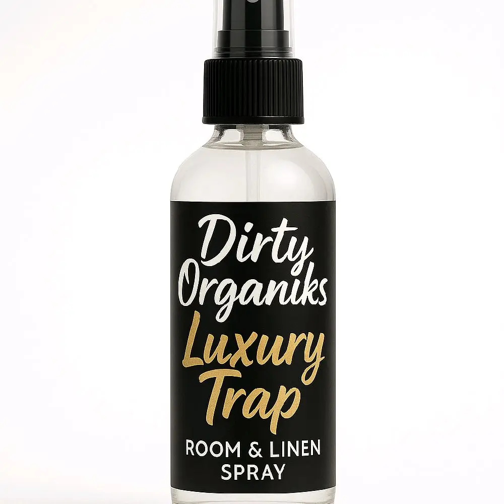 Dirty Organiks Luxury Trap Room & Linen Spray - Long Lasting Fragrance, Unisex Perfume Aroma, Smooth & Rich, Versatile Use for Rooms, Linens, Body & Hair, 4 oz Travel Spray
