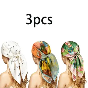 1/3PCS Artistic Print Design Headscarf Set - Seagull and Flower Hairband | Multi-purpose Square Scarf, Can be Used as Hair Accessories and Clothing Accessories