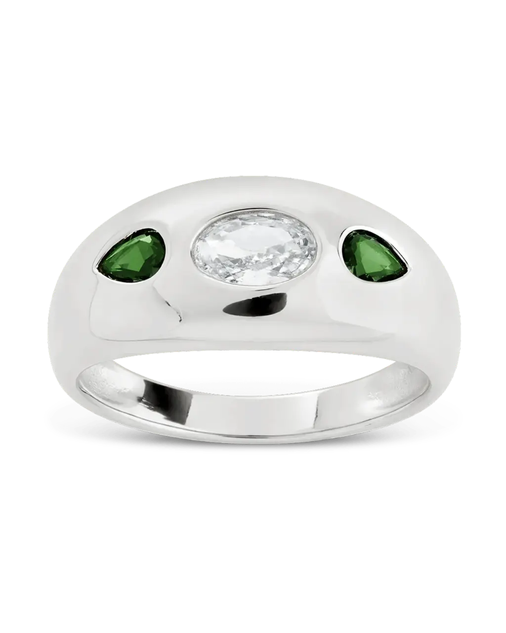 Sterling Silver Triple-Stone Tapered Dome Ring