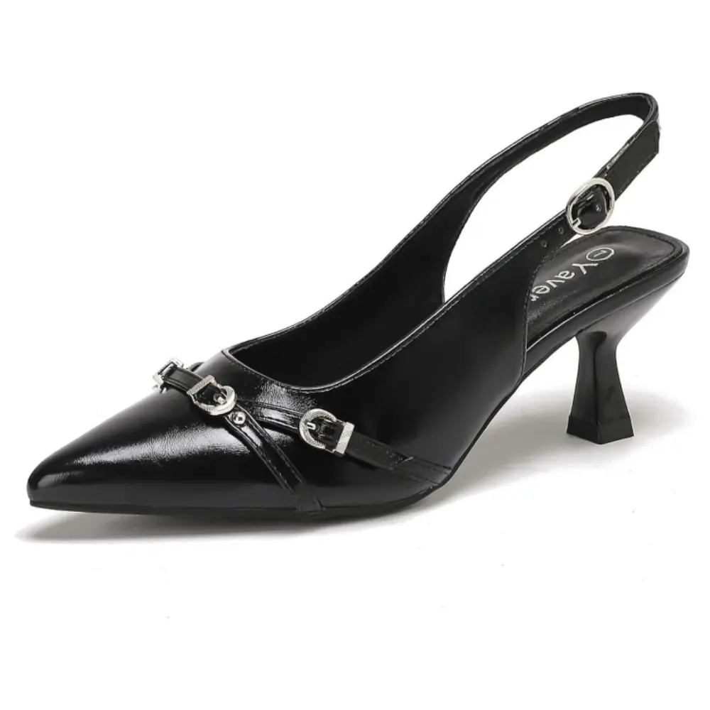 Women's Slingback Kitten Heels with Buckle Strap