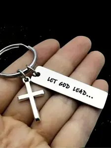 Let God Lead Crucifix Keychain, Religious Jewelry Accessory, Perfect Gift for Christian Faith, Easter Gift, Casual Style