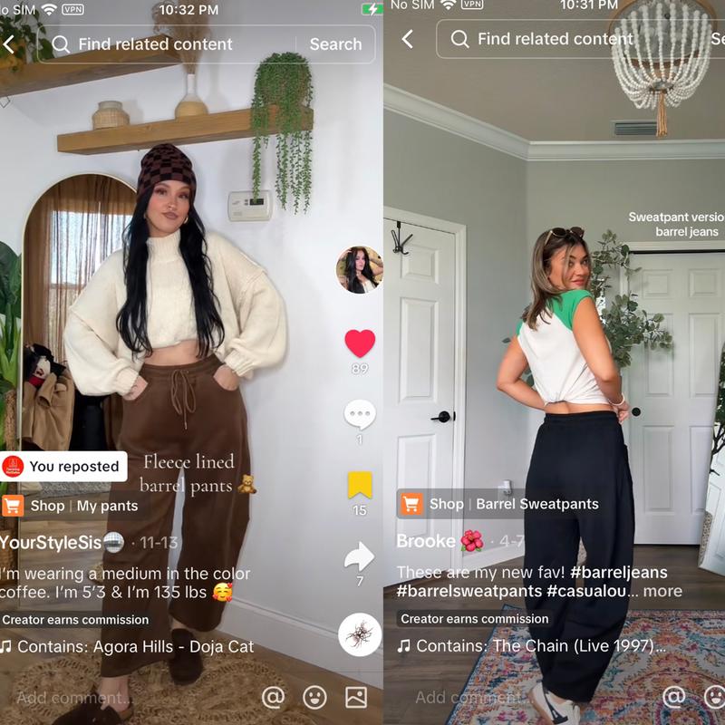 Tanming Women's Barrel Leg Pants Basic or Fleece Lined Elasticated Waist and Soft Wide Leg Pants with Pockets Casual All-Season Sweatpants