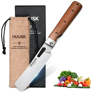 Huusk Folding Nakiri Knife with 440C Stainless Steel Blade, Wood Handle, Portable Kitchen Knife for BBQ, Outdoor, Gift Box Cooking Cutting Utensils – Perfect Father's Day Gift!,FallFreshness,Christmas Gift