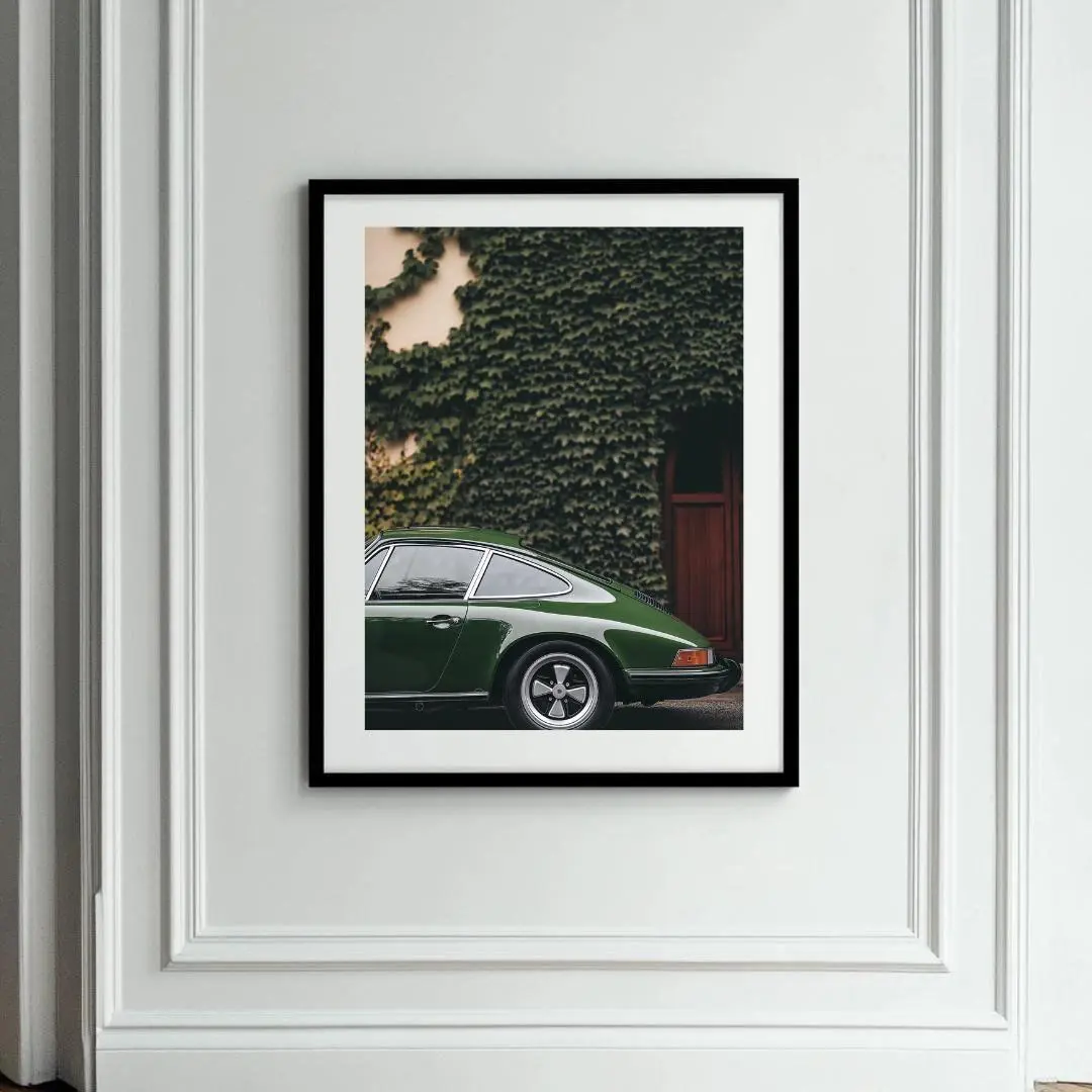 Vintage Green Porsche 911 Poster, 1970S Retro Car Art, Moody 35Mm Photography, Classic Porsche Wall Art, Retro Car Print Poster Complimentary Delivery