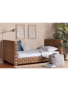 Bali & Pari 193271472475 Rhinos Handwoven Seagrass Basketweave Design Coastal Boho Daybed, Light Brown - Twin Size