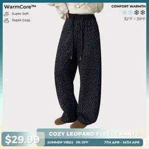 PUFFIT WarmCore Cozy Fleece Lined Leopard Pants, Flattering Fit, High Waist, Super Stretch, Ultra-Soft Feel,Soft, Fine Polar Fleece,Side Pockets,Casual Comfy Pants For Fall&Winter,Women's Trousers For Daily Weal