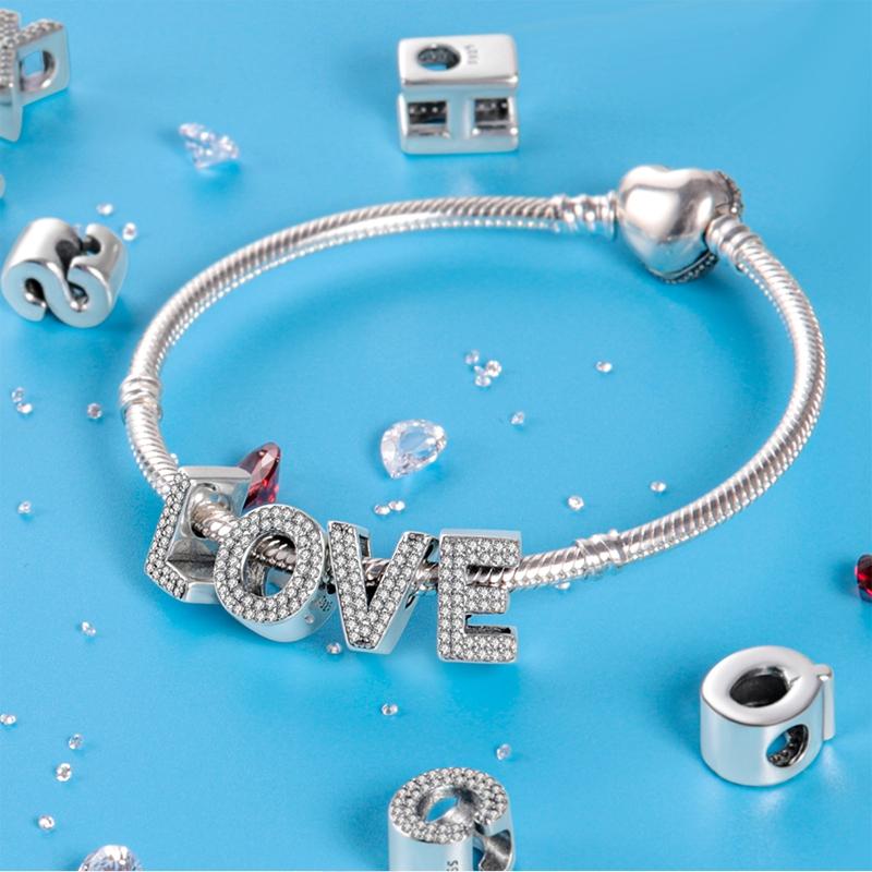 MULA A-Z Alphabet Beads - 925 Silver with Platinum Plated, Customizable Initial Charm Beads for Bracelets and Necklaces Ideal Gift for Girls and Women Fits All Pandora Bracelets and Necklaces