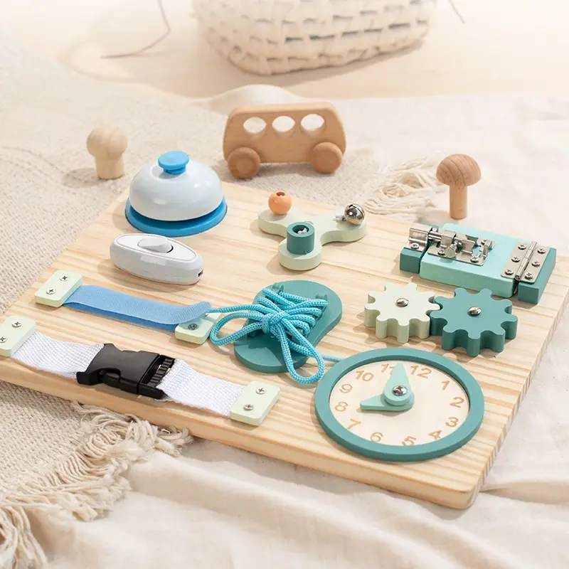 One set, Baby Early Learning Developmental Activity Board, Montessori Busy Board, Wooden Busy Board, Baby Sensory Integration Training Montessori Educational Toy for 3-Year-Olds, Makes a Great Gift