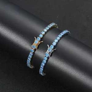 4MM Hip Hop Tennis Bracelet Aquamarine Zirconium Single Row Bracelet Men's and Women's Tennis Bracelet fashionable chain necklace