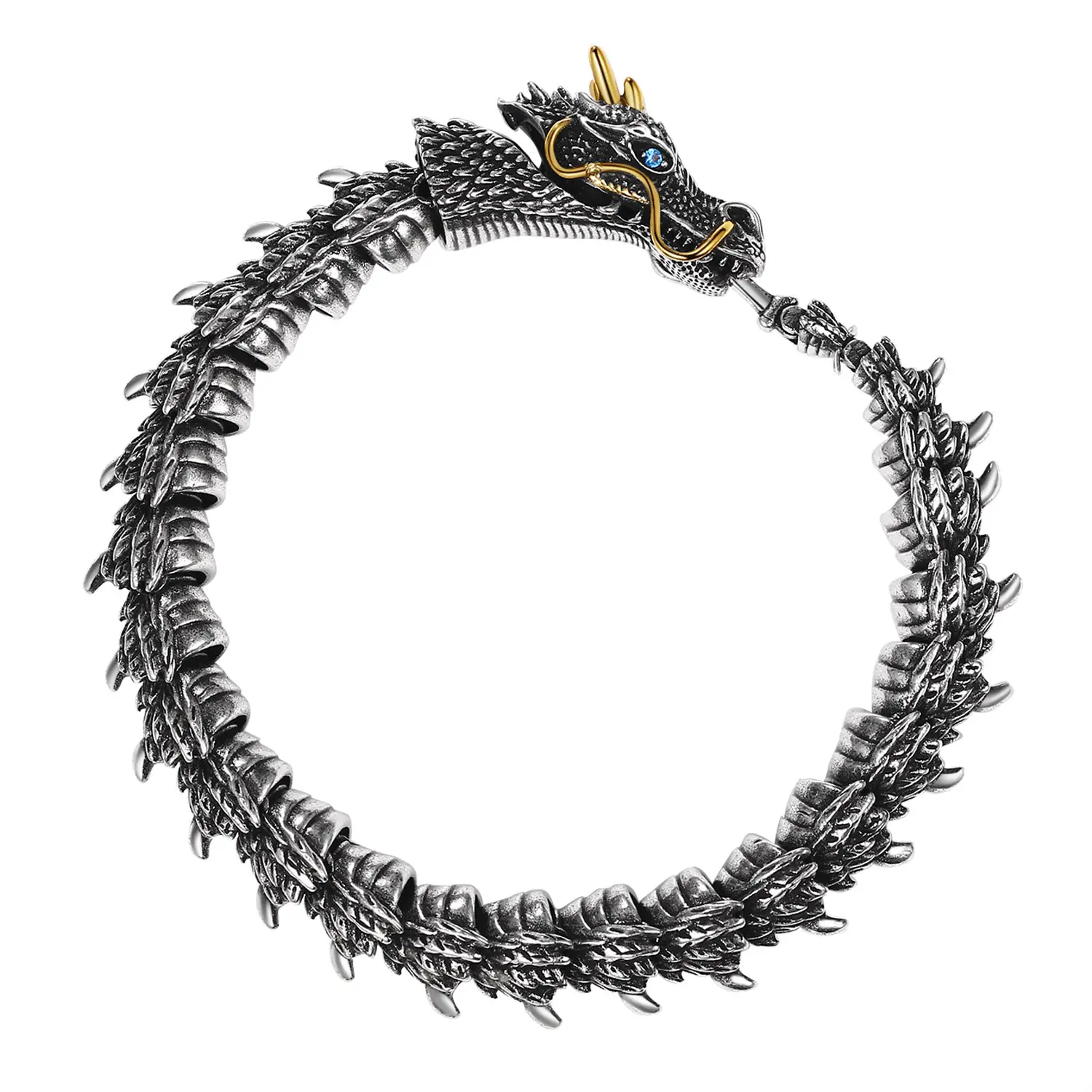 OIDEA Men's Dragon Snake Viking Ouroboros Bracelet - Retro Nordic Design, Dragon Head, Scale Texture, Hypoallergenic Stainless Steel Link Chain, Flexible Wrap, Punk Hip Hop Costume Jewelry Gift, Men's Accessories,summerwins