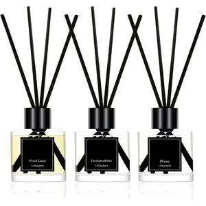 Reed Diffuser Set of 3, 50ml  Linen/Eucalyptus & Mint/ Scented Oil Diffuser with 15 Sticks |   for Bedroom, Bathroom, Office & Living Room