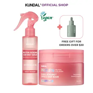 KUNDAL Bonding & Hydration Repair Set | Protein + Collagen Mask & 5-in-1 Mist Serum 450°F Heat-Protection, Bond Repairing and 24H Hydration for Bleached, Colored, Damaged Hair