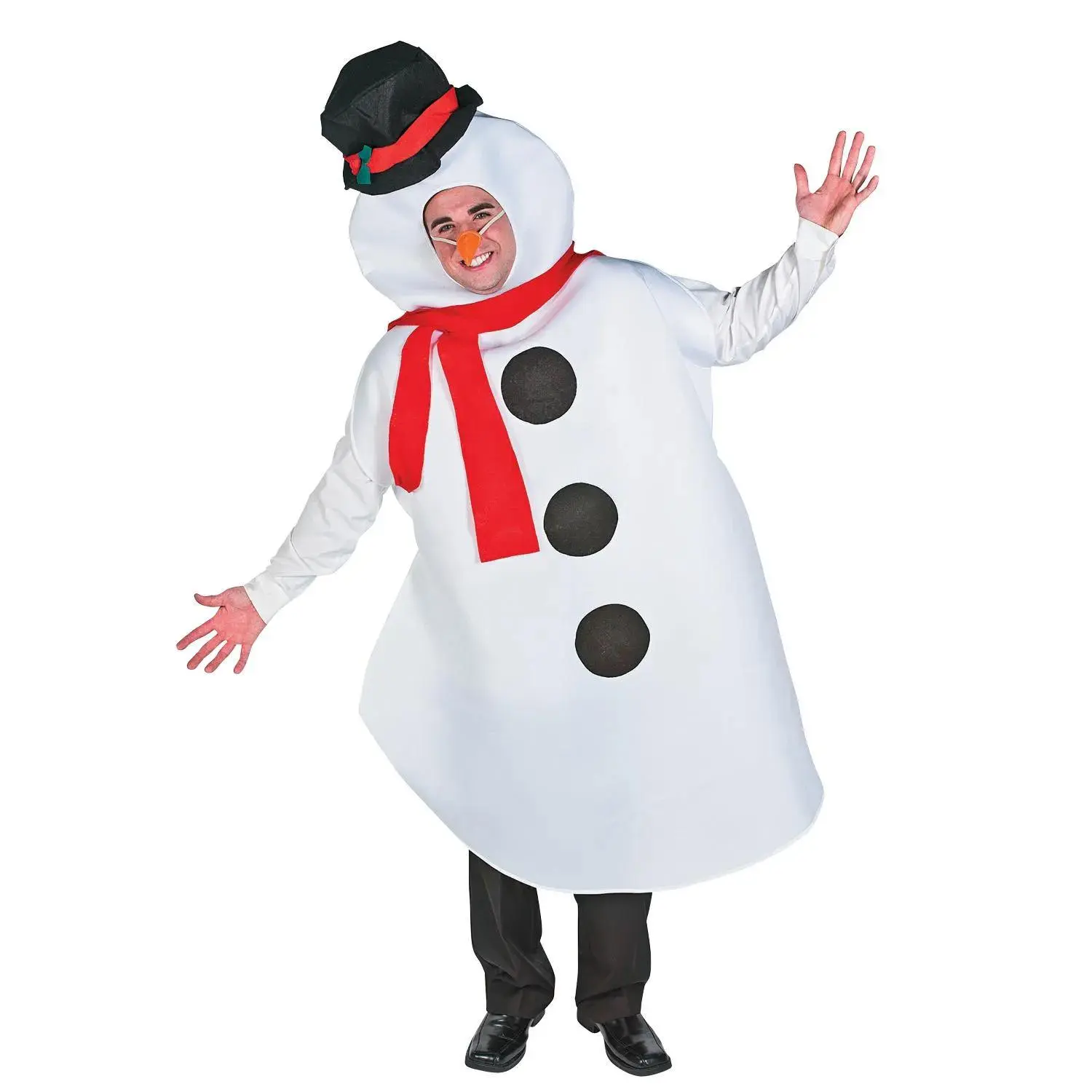 Men's Large Size 45"x5ft8" Classic Snowman Polyester Costume with Headpiece - Adult Holiday Frosty Fun Outfit, Elastic Band
