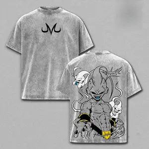 Unisex Majin Buu Retro Vintage Washed Short-Sleeve Round Neck T-Shirt - DBZ Double Digital Printed Graphic Tee, Oversized Streetwear Soft Cotton Anime Art Top, Menswear Gift for Anime Fans