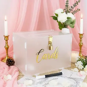 11"  Wedding Card Box with Lock, Frosted  Card Box for Wedding Decorations for Reception, Honeymoon Fund  Box for Bridal Shower Decorations Party Reception Anniversary