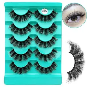 Fake Eyelashes Faux Mink Lashes Strip lashes Fluffy Lashes that Look Like Extensions classic 16mm Volume False Eyelashes 5 Pairs Pack