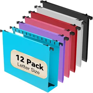12 Pack Extra Capacity Plastic Hanging File Folders Letter Size, Heavy Duty 2 Inch Expansion Reinforced Durable Hanging Organizer for Bulky Files, Assorted Colors
