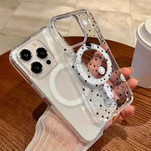 Phone Case: Cosmic Planet Star Pattern Transparent Thickened Anti-drop Hard Case with Magnetic Ring Supports Wireless Charging Compatible with iPhone 17 E Air Pro ProMax iPhone16 15 14 Plus 13 12 11 X XS XR- Fresh and Fashionable Gift Choice