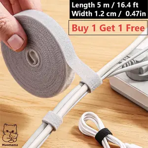 Hook & Loop Tape Roll, Double Sided Self Gripping Fastening Straps, No Adhesive 16.4Ft x 1/2 Inch, Reusable Cut-to-Length Design for Cable Management, Household Office DIY Use