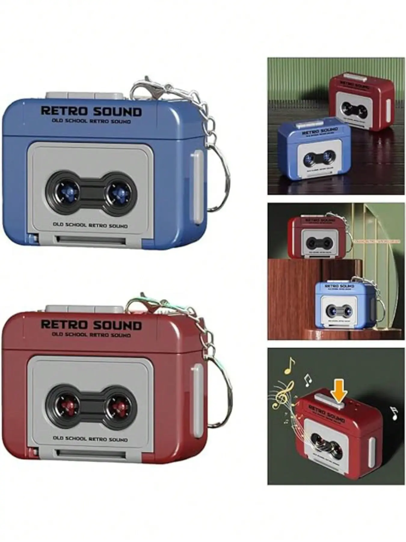 Retro Tape Recorder Keychain for Purse - 1 Piece Mini, Compact Size Portable Keychain Vintage Cassette Player Charm PVC Audio-Themed Keyring Novelty Music Box Pendant Small Gift Item Non-Metallic Key Chain Gifts For Women Stocking Stuffers