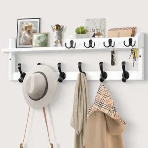 Coat Rack Wall with Shelf, 27.5" Entryway Wall Shelf, Coat and Key Hanger with 10 Dual, Mail Organizer and Key Holder Hat Rack for Wall, Wood Coat with