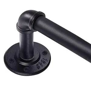 Zeerobee Curtain Rods for Windows 1 Inch Industrial Curtain Rod, Wrap Around Black Indoor/Outdoor Curtain Rod, Room Divider Adjustable Curtain Rod for Bedroom Living Room Bathroom Black