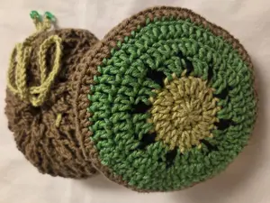 Multi-Function Crochet Mesh Market Bag - Folding Kiwi Slice Tote for Beach, Grocery Shopping