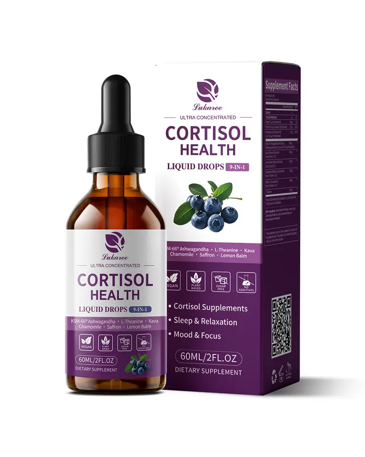 10 in 1  Cortisol Supplement Liquid Drops Hormone Balance, Blueberry Flavor