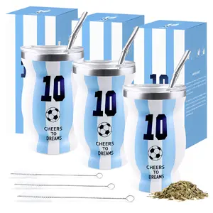 VEDKC Argentina # 10 Yerba Mate Cup Set with Bombilla Straw |   Stainless Steel Insulated Mate Gourd |   2026 World Soccer Cup Fan Gift for Him Men Boyfriend Dad Insulation Drinkware