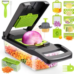 13-in-1 Vegetable Chopper and Slicer Set – Multifunctional Food Chopper with 8 Interchangeable Blades, 2L Storage Container, Colander Basket Kitchen Utensils Multicolor