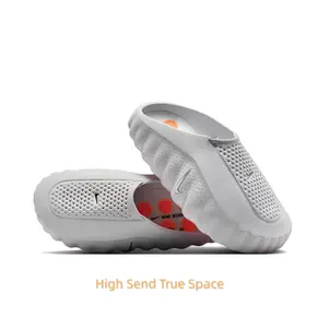 Light Grey Futuristic Mule Slides, Orange Cushioning Sphere Outsole, Perforated Upper, Sports Recovery Tech Slides