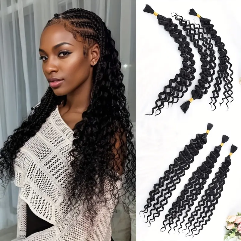 ZIHAN Women's 3pcs 18 in Black Curly Synthetic Fiber Hair Weave Bundles - Heat-Resistant Ocean Wave Extensions, Wet Wavy Texture, Tangle-Free, Fragrance Free, Easy To Maintain, for Protective Hairstyles, Knotless Braids