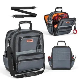 VEVOR Tool Bag, 13.2 Inch, 34-Pocket Portable Large Tool Box Organizer Storage, Carry Toolbox with Hard Plastic Base, Large Zipper, Adjustable Shoulder Strap, for Men Women Dad Husband Fathers Day